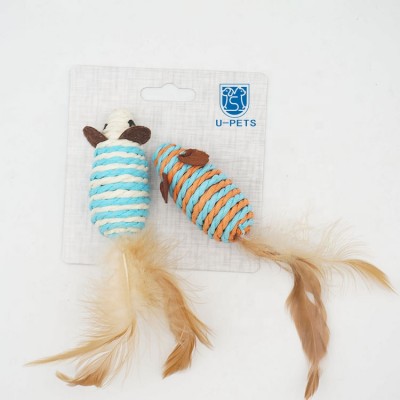 Fashion modern mouse shape sisal cat toys with feather